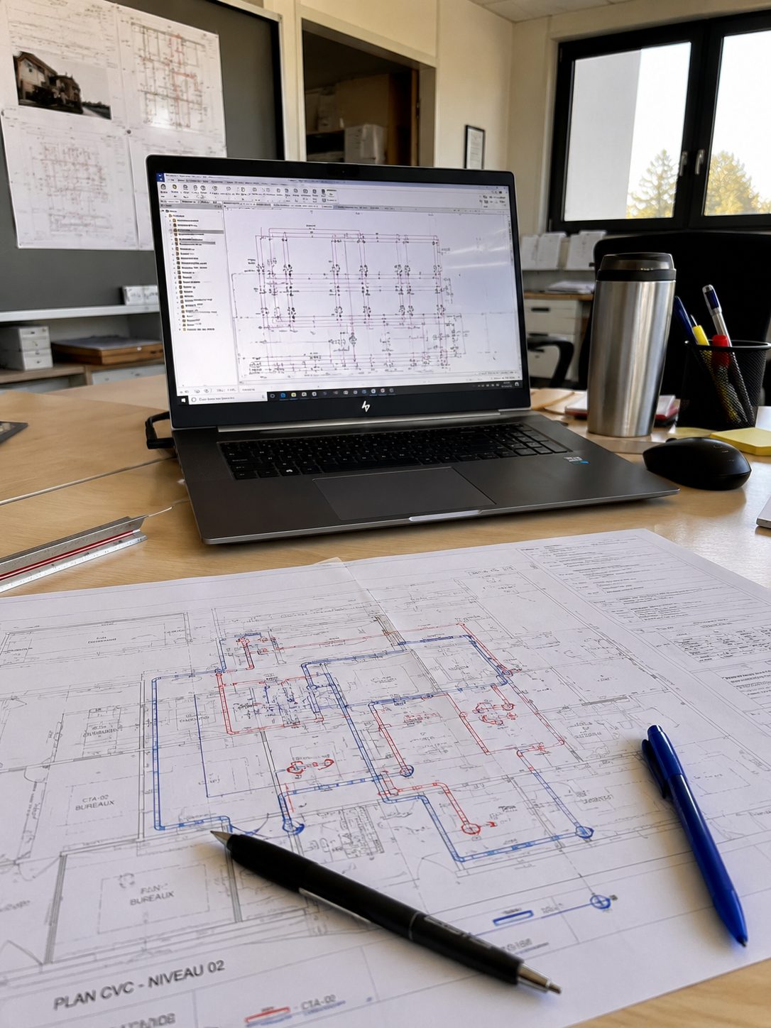Plans CVC et études d'exécution au bureau d'études ECES